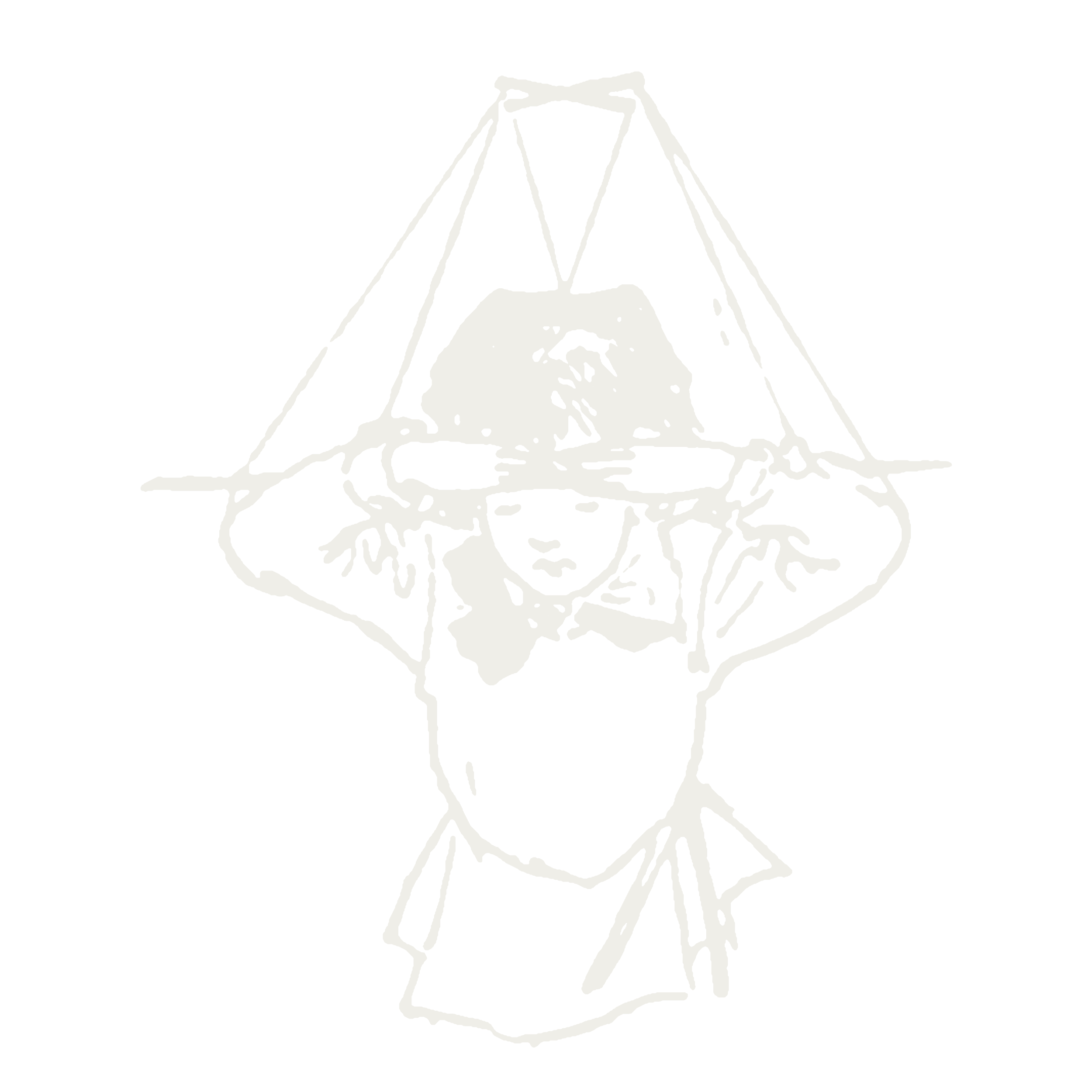 A black and white line drawing of a puppet.