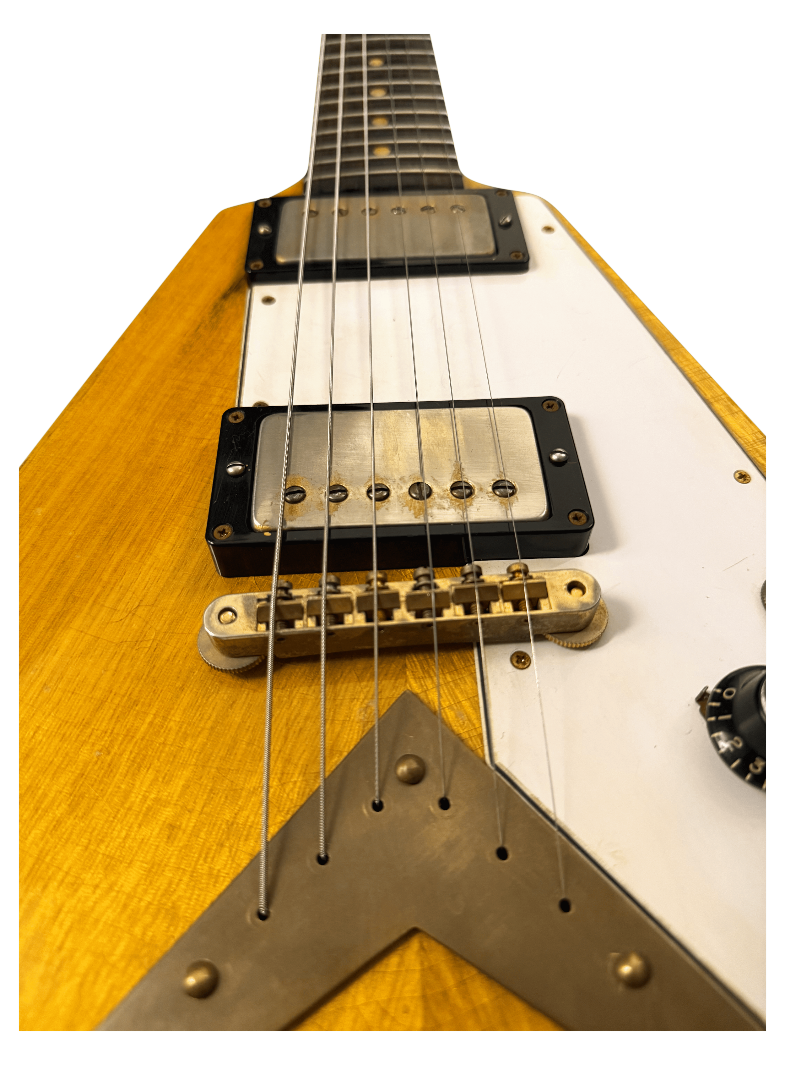 2024 Carniglia 1958 Korina Flying V replica, aged w_ Brazilian rosewood fretboard, custom wound Dingwall pickups, and finished in collaboration with Historic Makeovers - 4.png