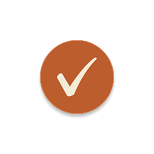 A brown check mark inside a brown circle on a white background.