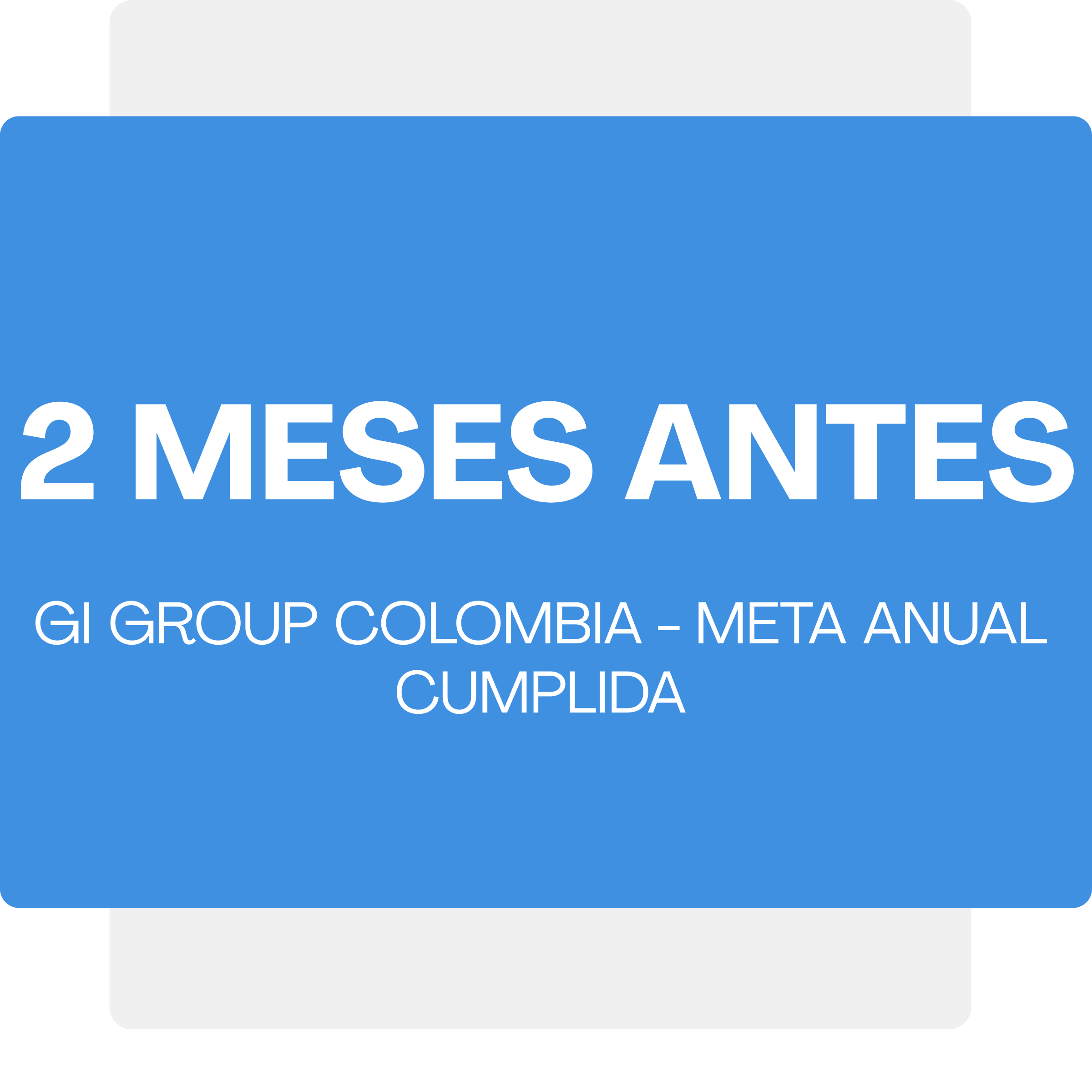 Folleto digital en colores azul y gris con texto en español que indica la satisfacción en meses, invitando a completar una encuesta de satisfacción en Colombia.
