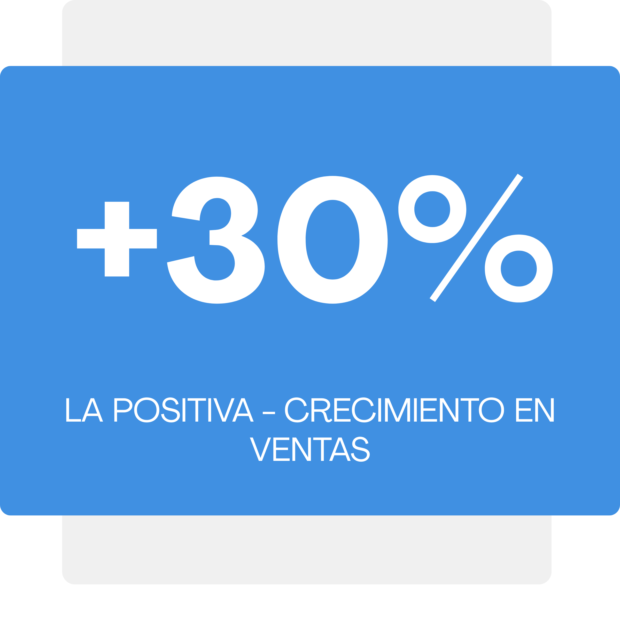 Publicidad digital con un fondo azul y texto en letras blancas que indica un descuento del 30%, y en la parte inferior un mensaje que dice "La positiva - crecimiento en ventas".