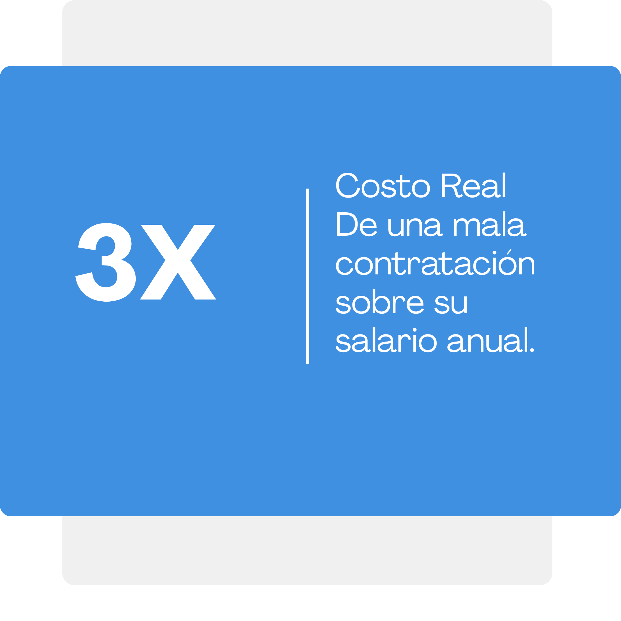 Gráfico con fondo azul que muestra que la inversión es 3 veces mayor en costos reales que en mala contratación sobre su salario anual.
