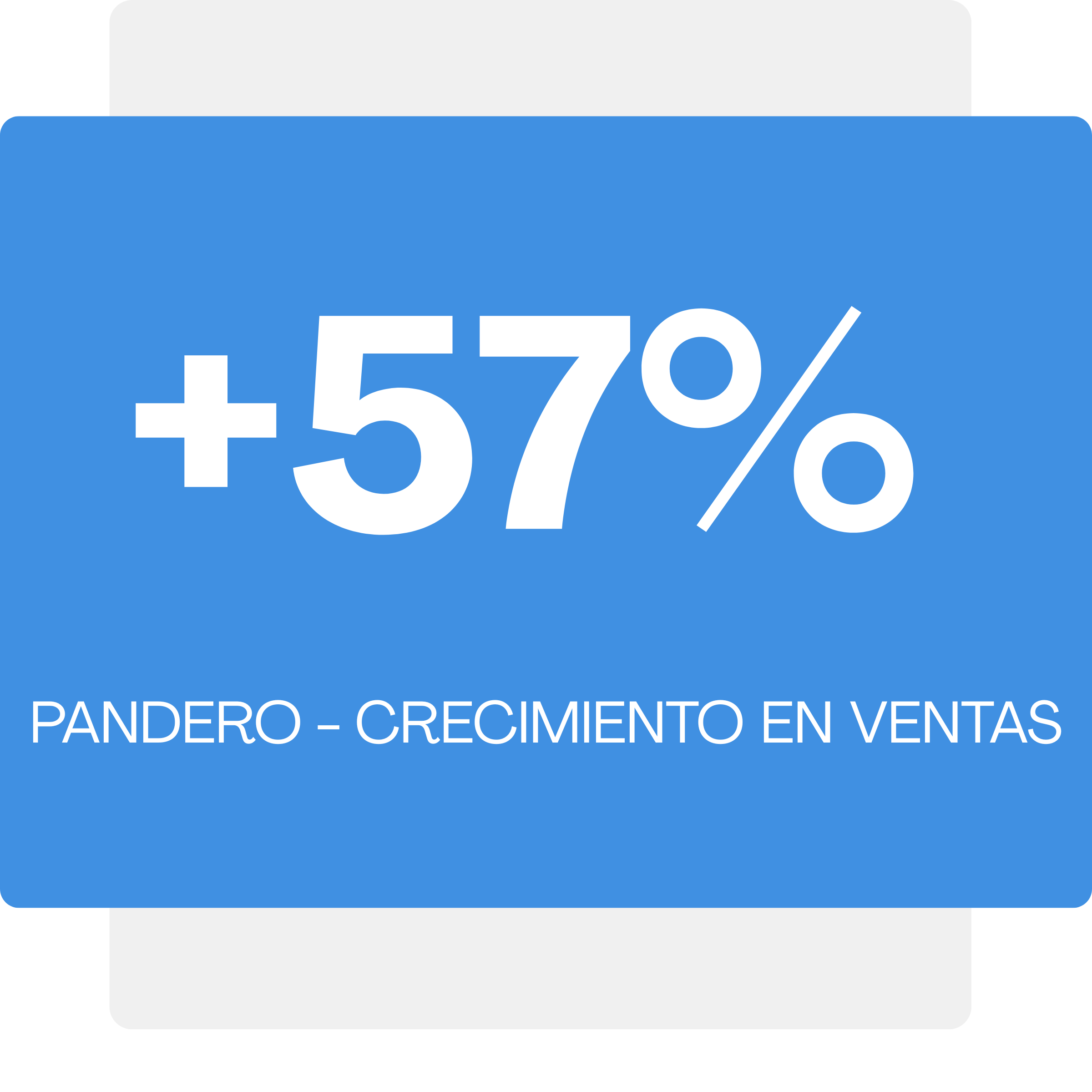 Folleto azul con texto en español promocionando una oferta del 75% de descuento en productos de Pandora, con la frase 'Pandora - Crecimiento en ventas' en la parte inferior.