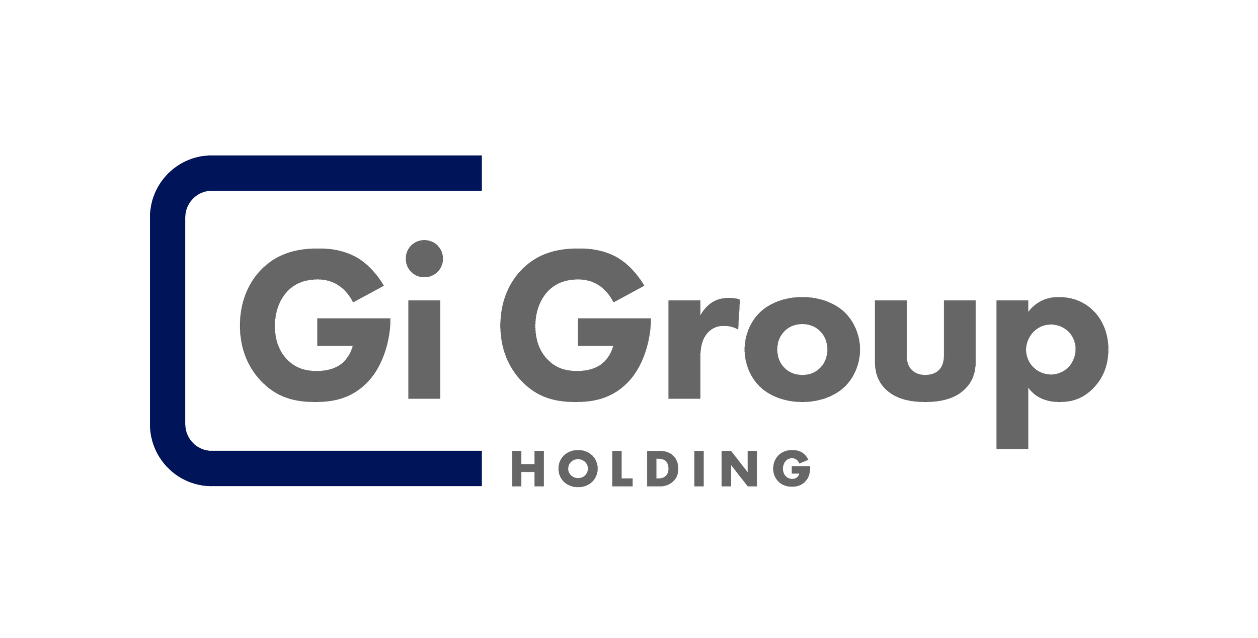 Logotipo del Grupo G Holding con letras en gris y un marco azul en forma de esquina en la parte superior izquierda