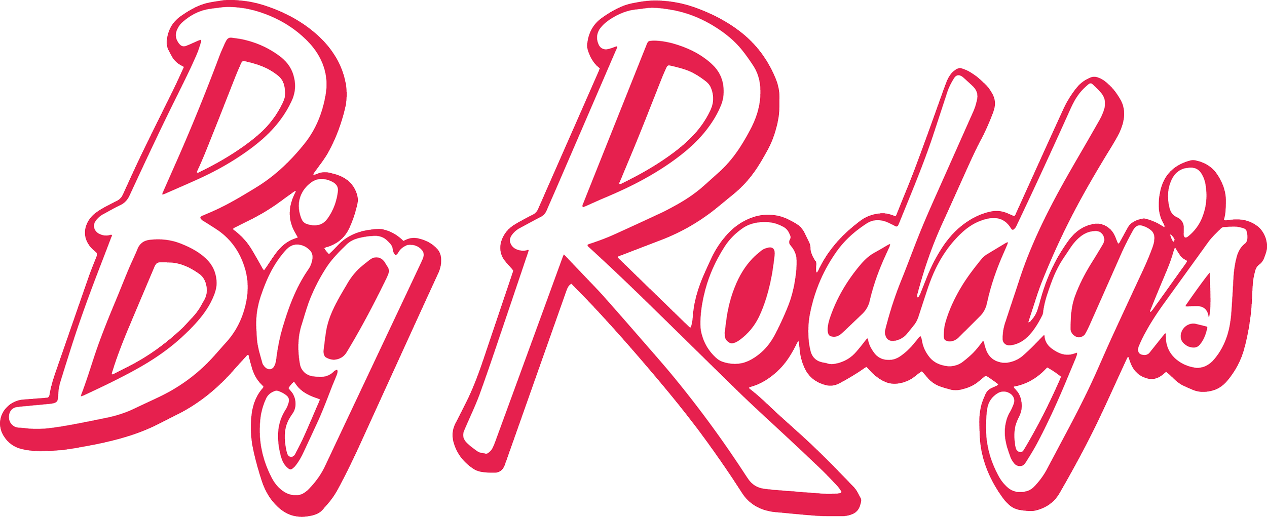 Pink and white stylized text that reads 'Big Roddy's' with a retro design.