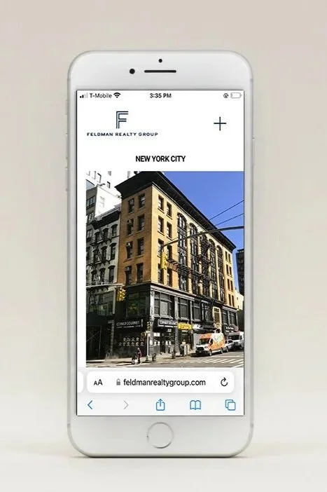 Smartphone displaying a real estate listing for a building in New York City.
