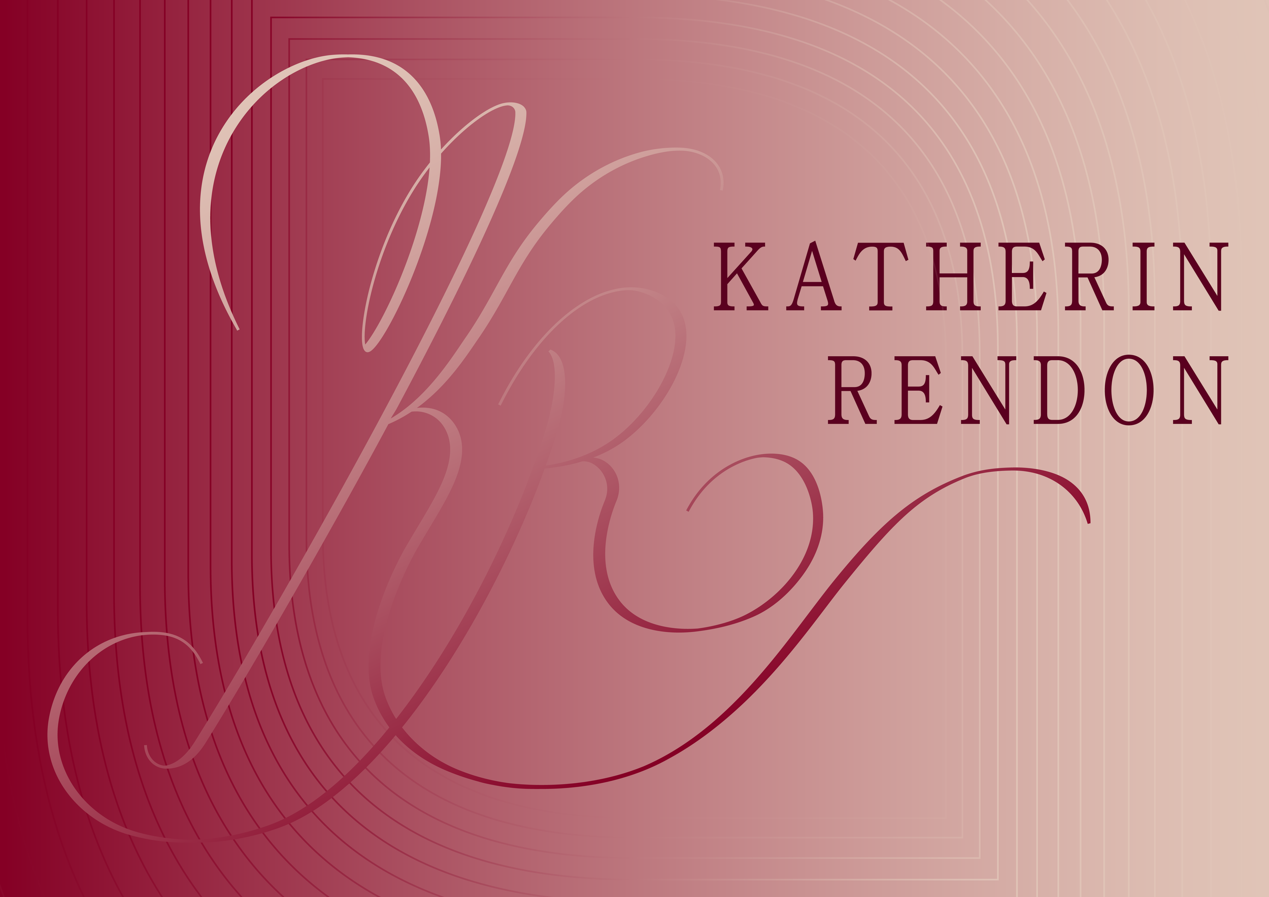 A graphic with a pink and beige gradient background, featuring elegant script and serif text that reads 'KATHERIN RENDON.