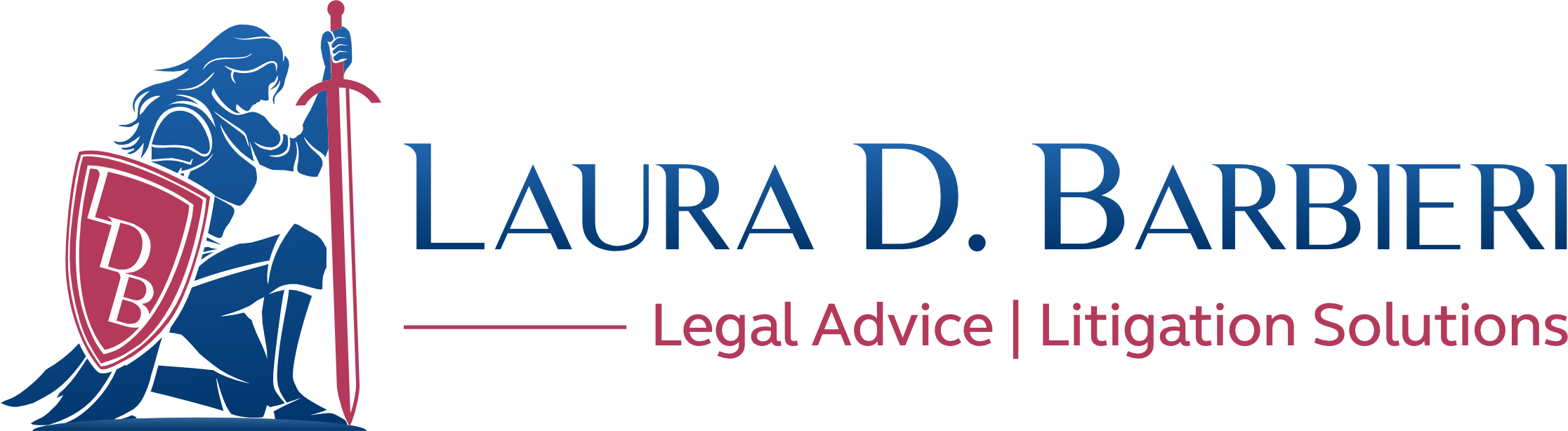 Logo for Laura DeBarbara, real estate agent, featuring a stylized blue and red crest, with the text "Laura DeBarbara" and contact information.