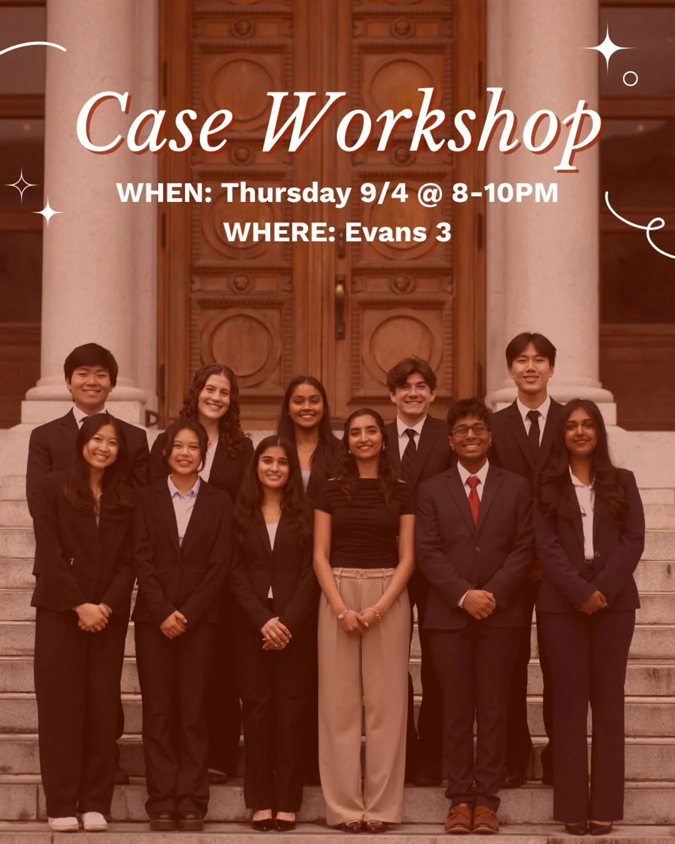 Join us for case workshop tonight from 8-10pm at Evans 3! 🤍