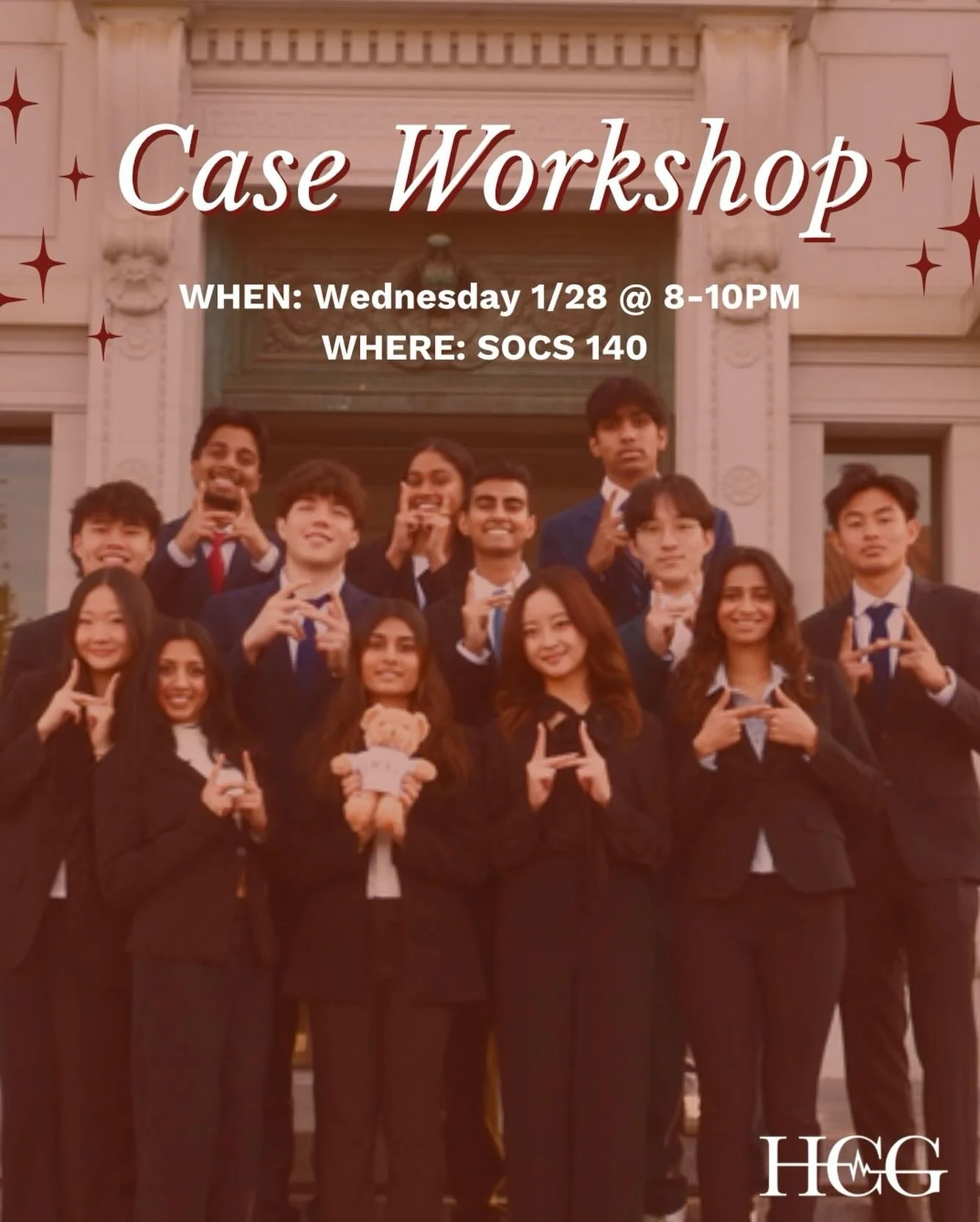 Join us for case workshop in the Social Sciences building room 140 from 8-10pm. We can&rsquo;t wait to talk to you guys!