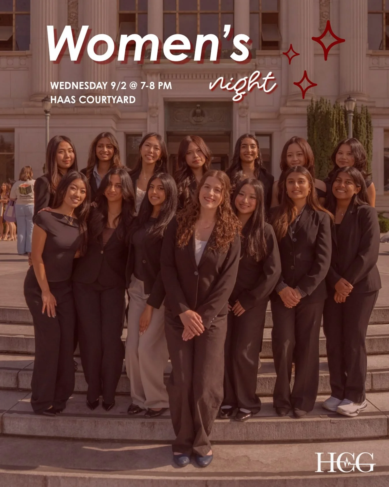 Join us TONIGHT at the HAAS Courtyard to get to know all the lovely ladies of HCG!!