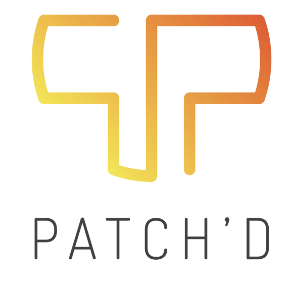 Logo with stylized letters 'P' and 'D' in gradient yellow and orange, with the text 'PATCH'D' beneath.