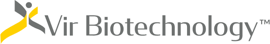 Vir Biotechnology logo with a stylized yellow and black abstract figure and gray text