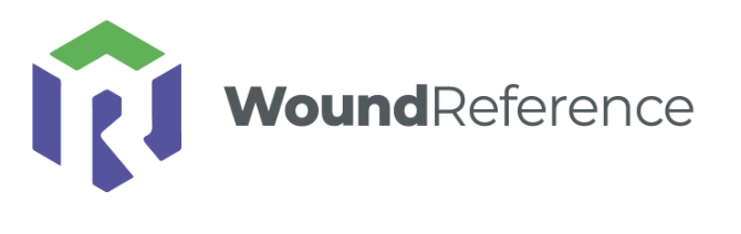WoundReference logo with green and blue geometric design and text