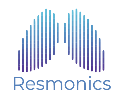 Stylized graphic of a pair of lungs made from vertical blue and purple bars above the word 'Resmonics'.