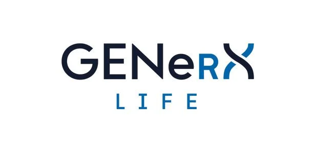 GENerX LIFE logo with stylized text and curved line.