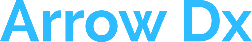 Bold, blue text reading 'Arrow Dx' on a black background.