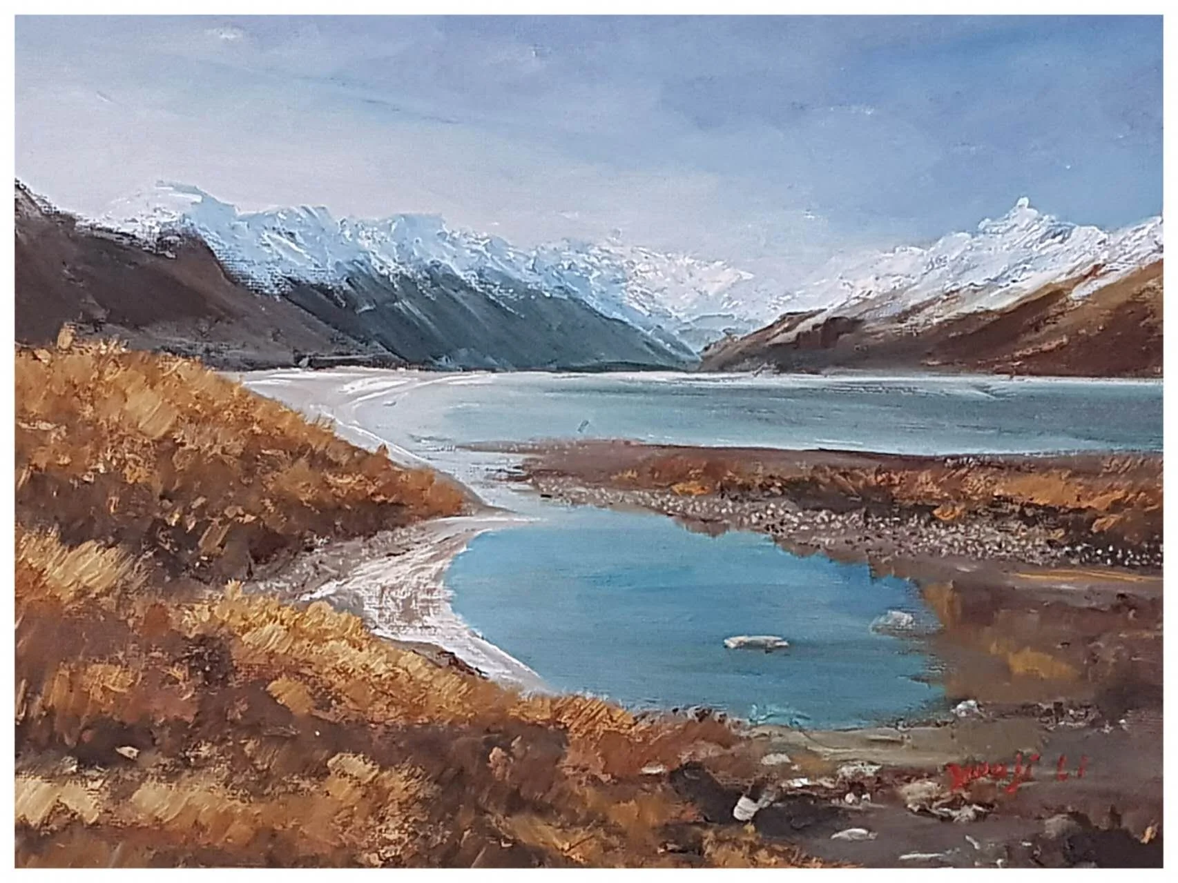 Glacier Lake with Snowy Mountains