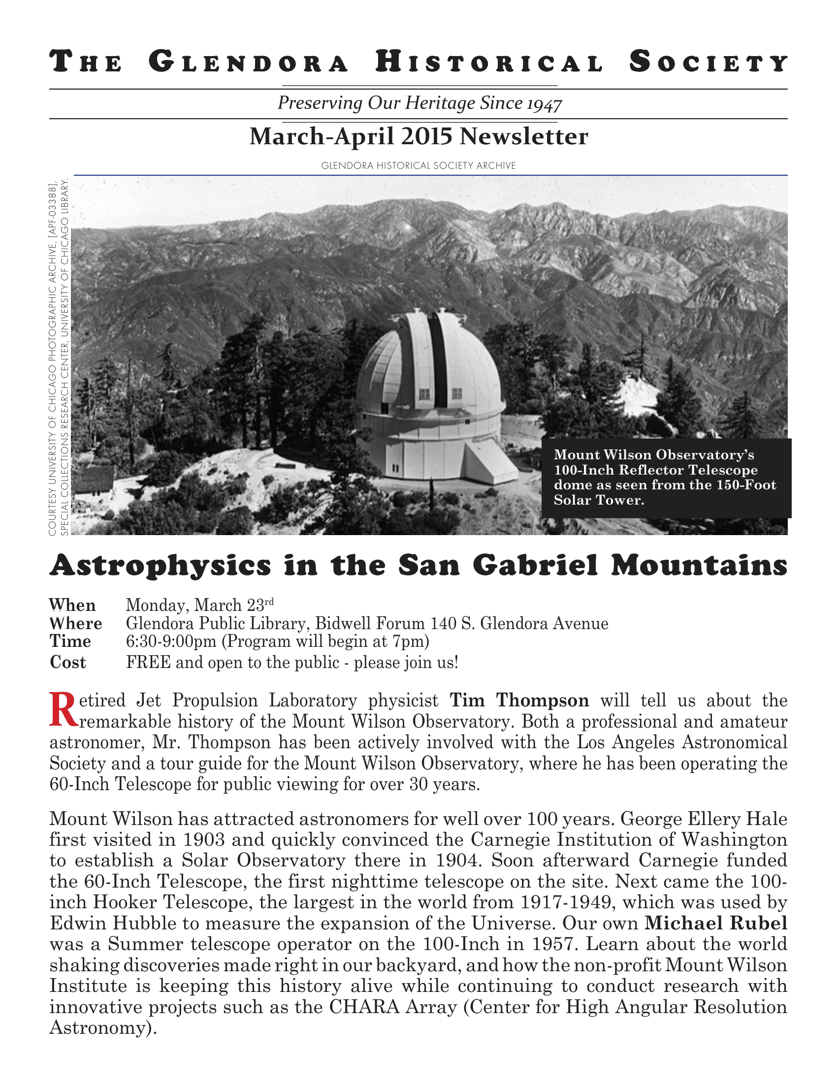 Astrophysics in the San Gabriel Mountains