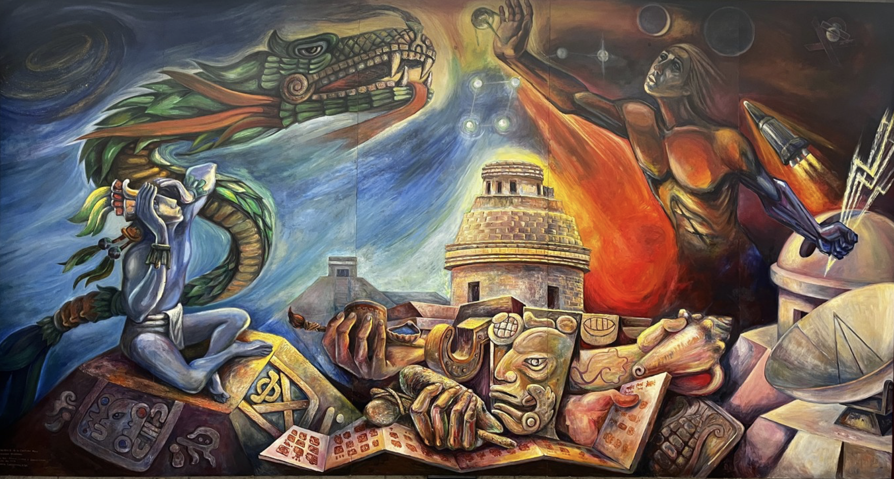 "Aportaciones de la Cultura Maya y del Hombre Moderno" mural at the Glendora Library's Bidwell Forum gifted by Glendora's sister city, Merida to commemorate 1976 visit