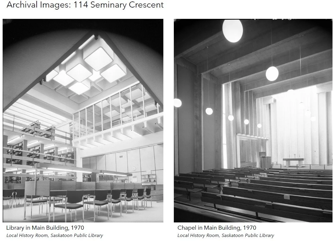 Interior views of the Library and Chapel of the Lutheran Seminary.