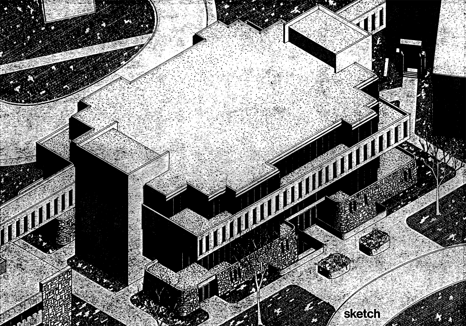 Isometric sketch of The Dental Building