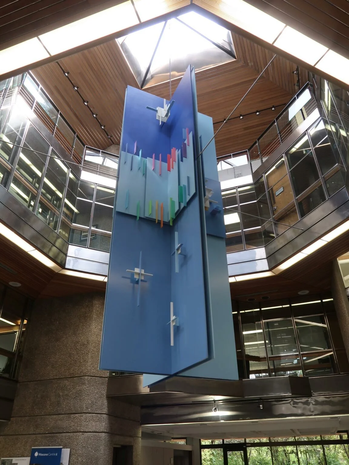 Interior of the atrium with sculpture by Eli Bornstein.