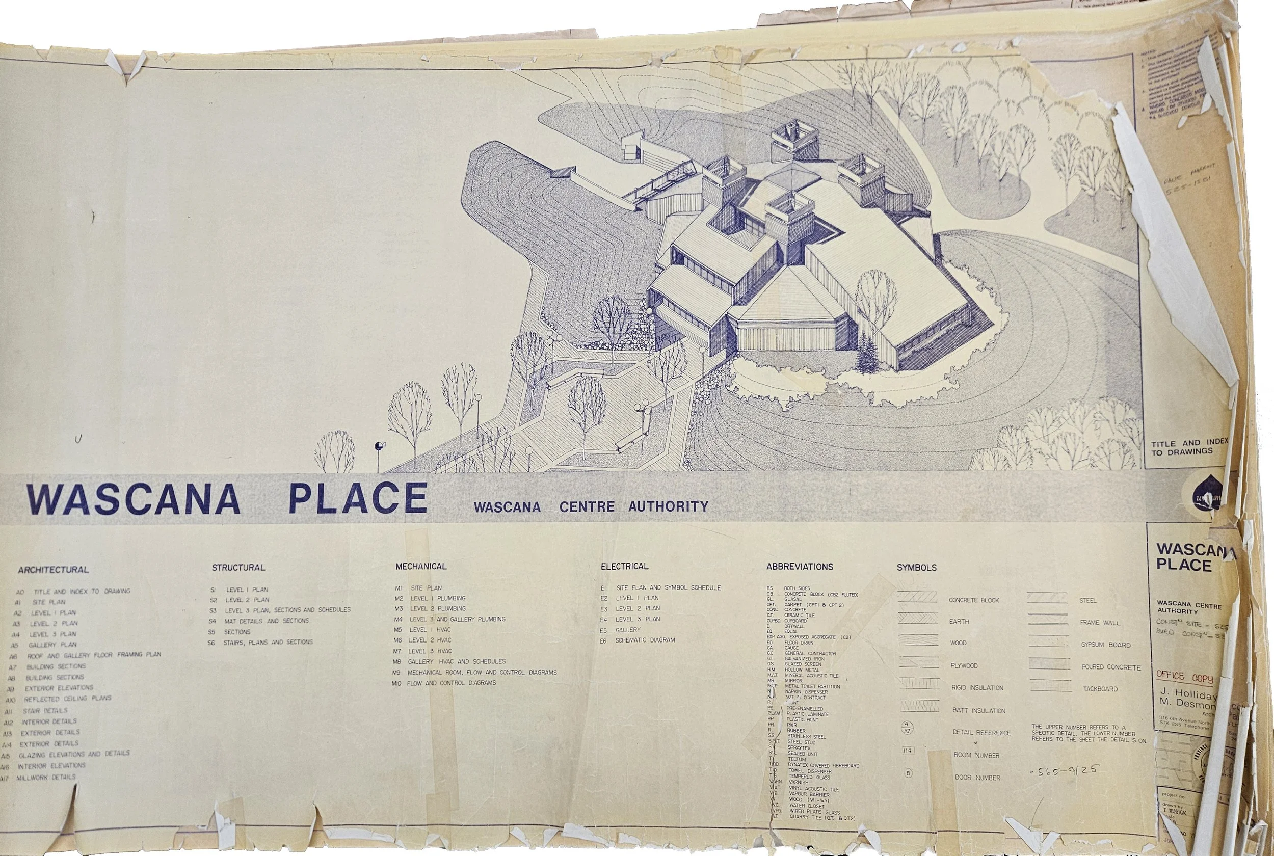Cover page of construction drawings of Wascana Place.