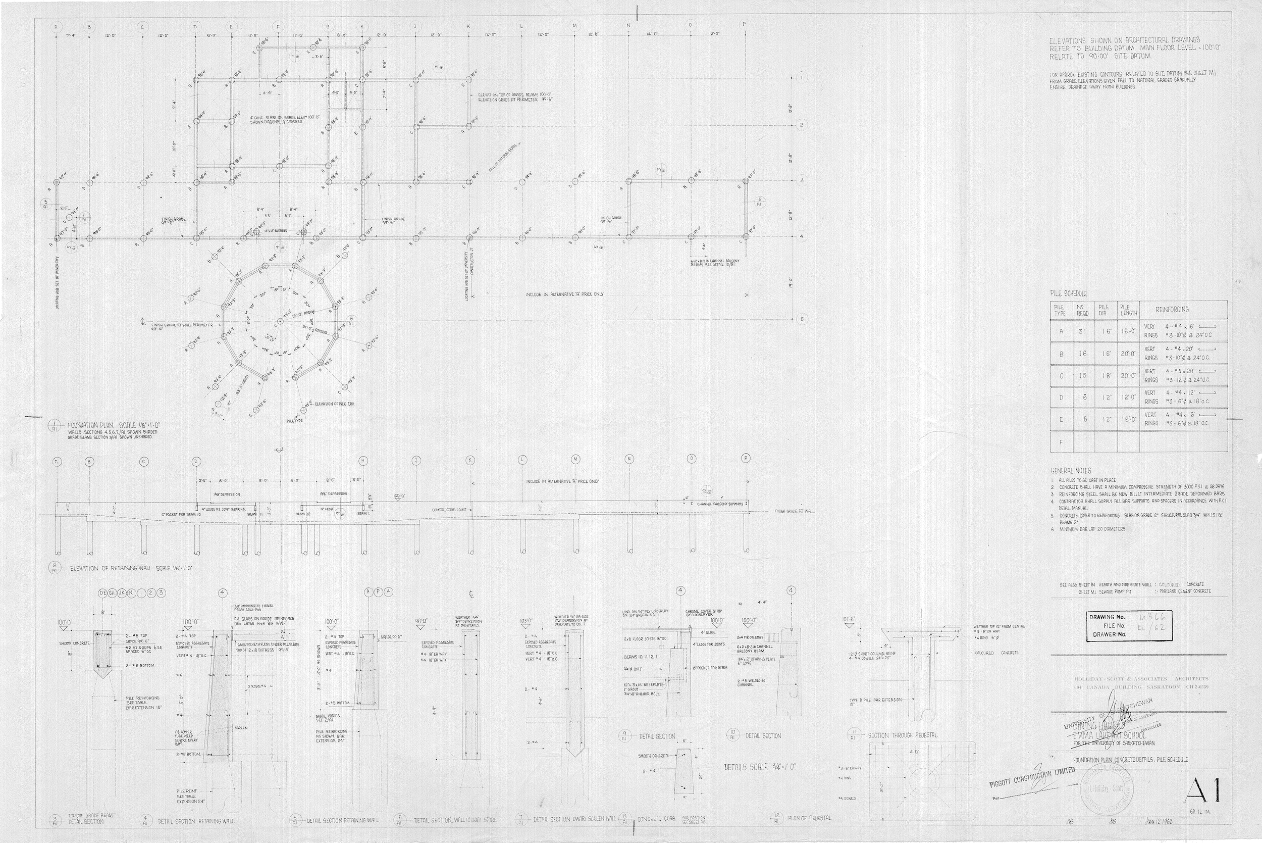 Construction drawings of the Dining Hall at Emma Lake Kenderdine Campus.