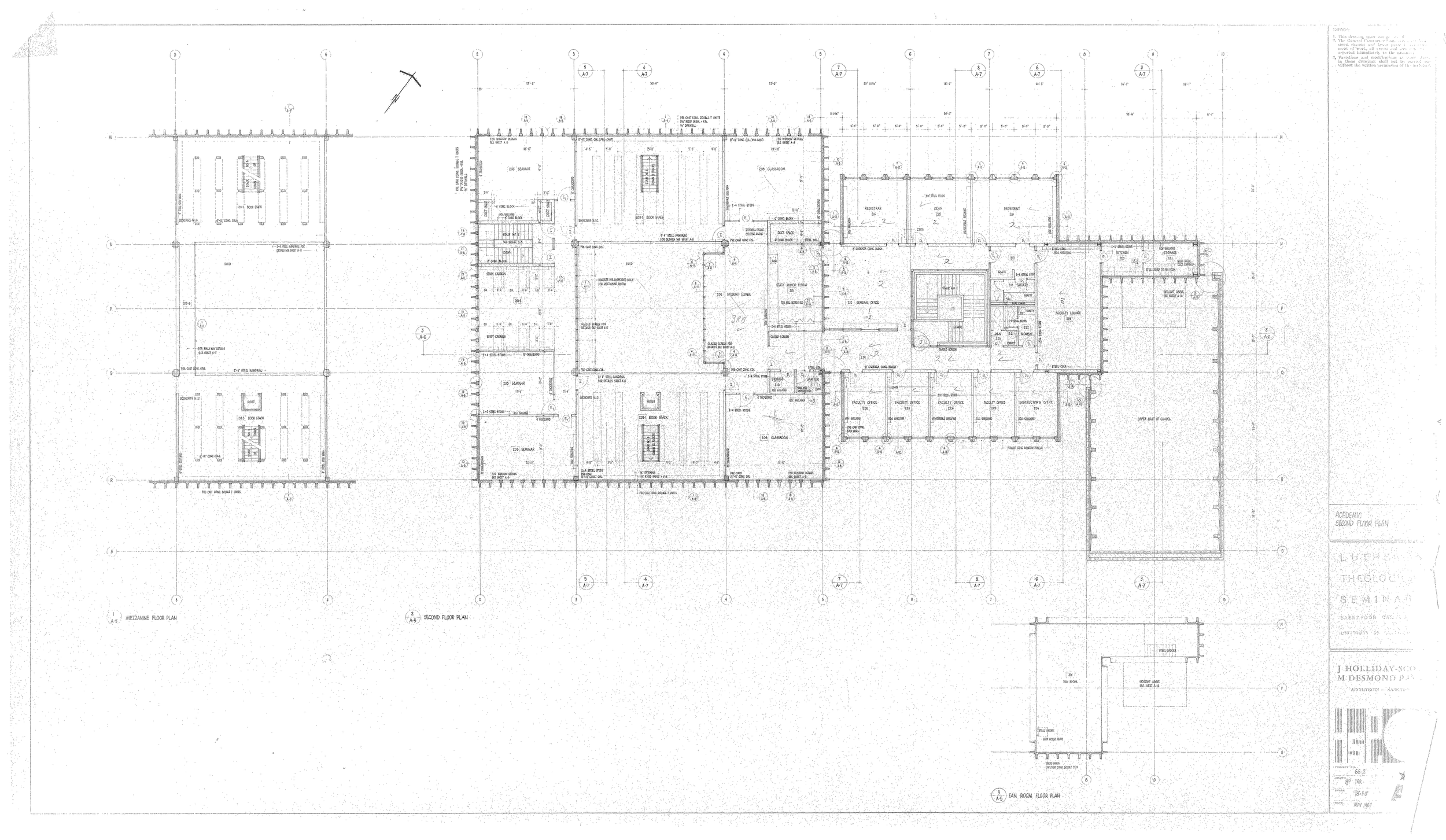 Drawing of the Lutheran Seminary third floor plan.