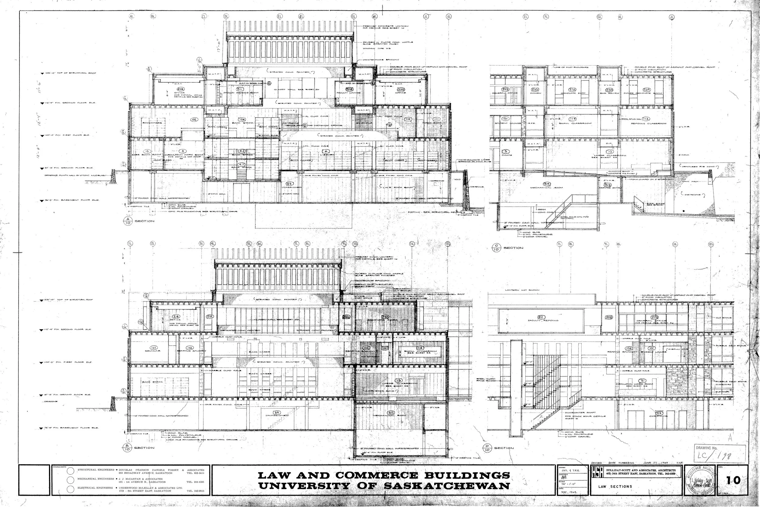 Building section drawings of the Law Building.