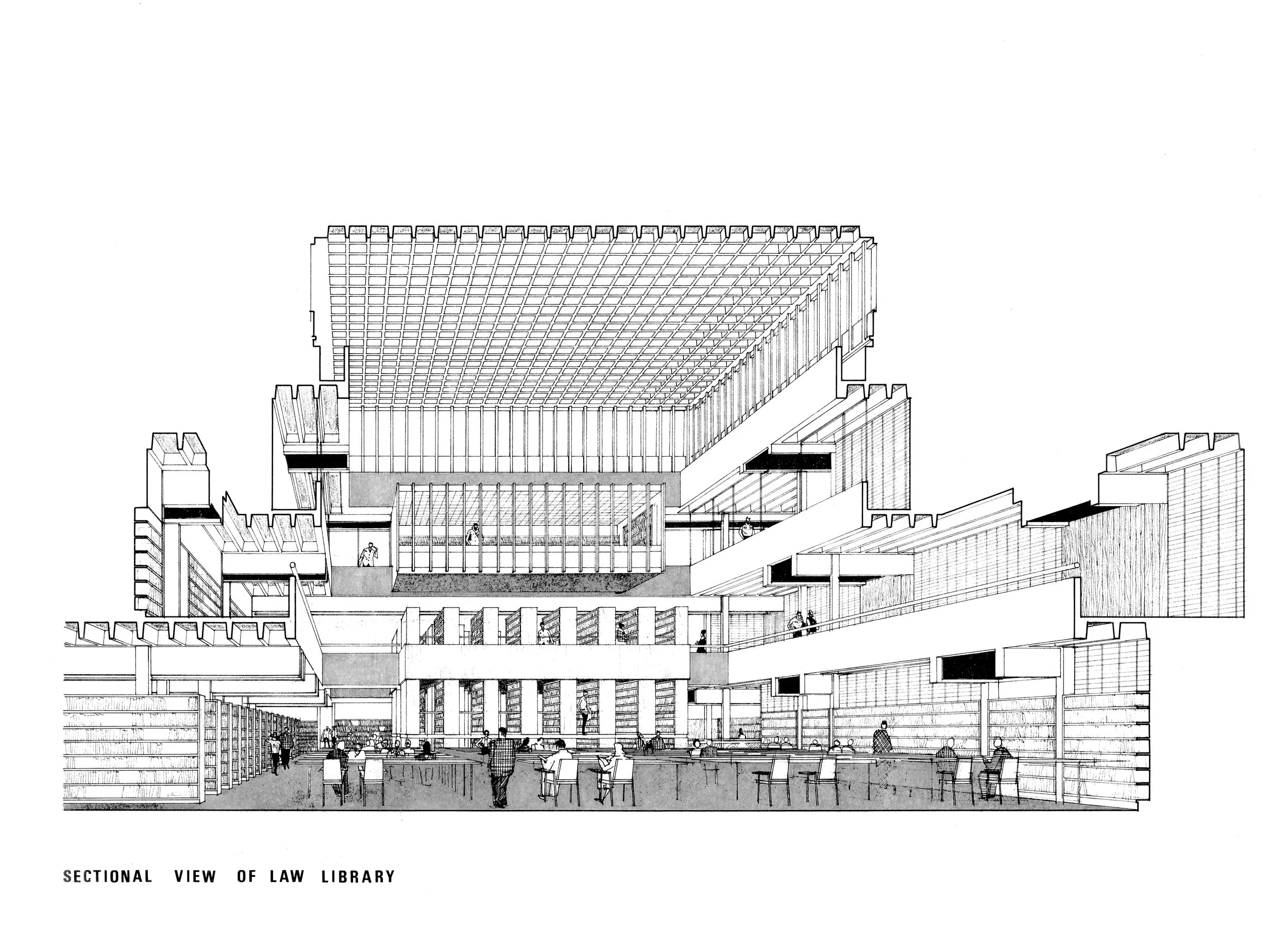 A perspective section of the Law Building.