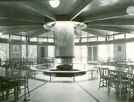 Interior photo of the Dining Hall at Emma Lake Art Kenderdine Campus