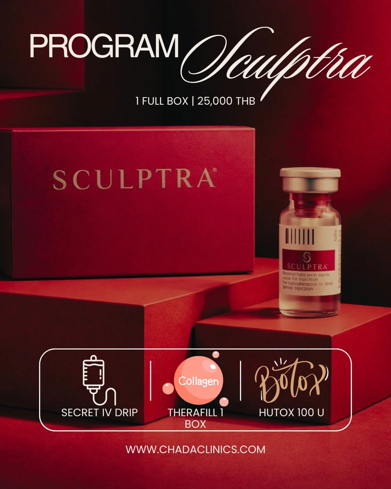 ค่อย ๆ ฟื้นวอลุ่มผิว และดูแลความแน่นของผิวอย่างเป็นธรรมชาติ
ด้วยโปรแกรม Sculptra 1 ขวด 25,000 บาท

พร้อมสิทธิประโยชน์เพิ่มเติม เลือกรับ 1 รายการ
&bull; Secret IV Drip 1 ครั้ง
&bull; TheraFill คอลลาเจนสด 1 กล่อง
&bull; Botulinum toxin 100 U

เหมาะสำหร