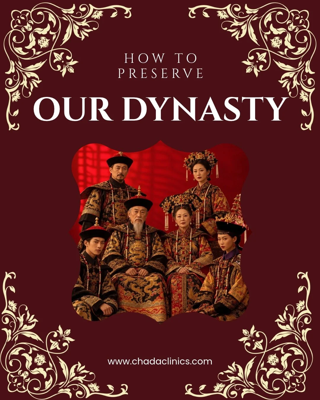 如何让家族的珍贵，代代延续？✨
HOW TO PRESERVE OUR DYNASTY

真正值得传承的，
不只是姓氏、珠宝与荣耀，
更是三代同堂时，彼此相伴的时光。

从长辈的从容，到我们的担当，
再到下一代的无限可能&mdash;&mdash;
关爱每一代的健康，是我们对未来温柔而郑重的承诺。

CHADA CLINIC &middot; THE DYNASTY SET
让关爱成为家族最珍贵的传承。🤍

私信我们，了解详情及预约医生咨询。

#CHADACLINIC #TheDynasty