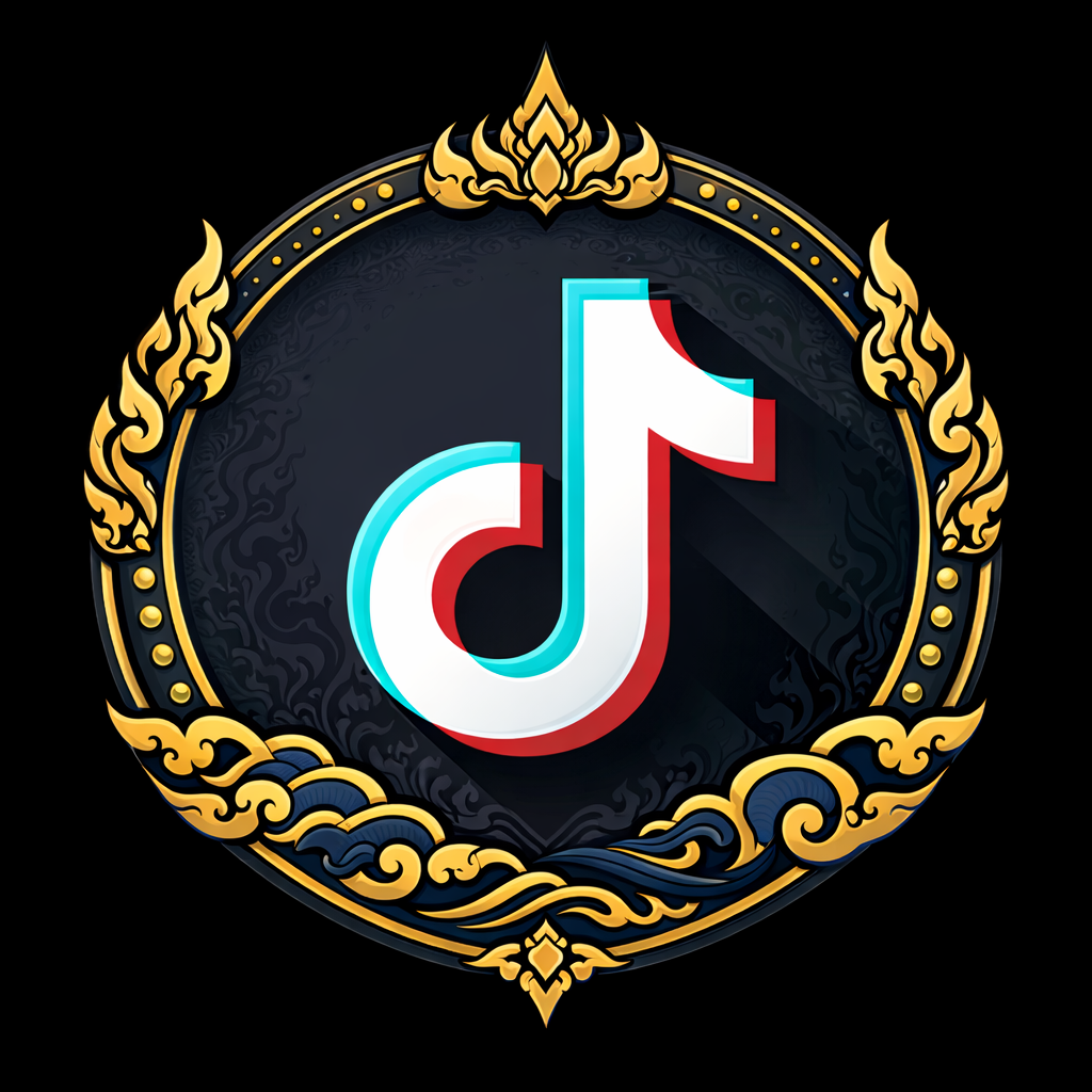 TikTok logo inside an ornate gold and black decorative frame.