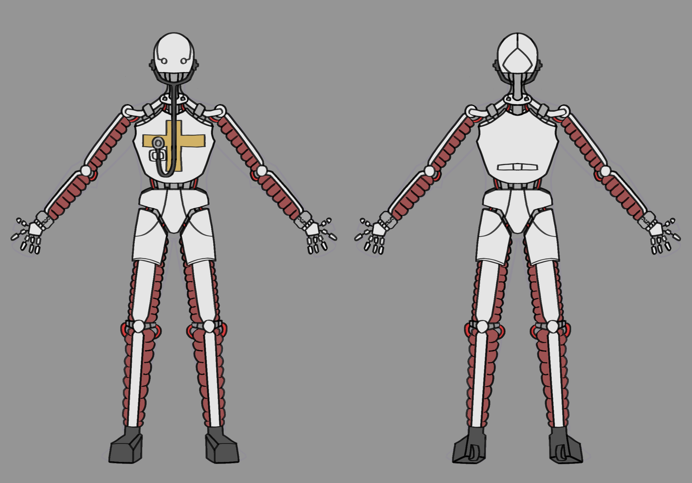 Klinic, a medical doctor android. Inspired by skeletons, muscles, with hints of religion. (2025)