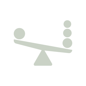A seesaw with six gray circles balancing on each side.