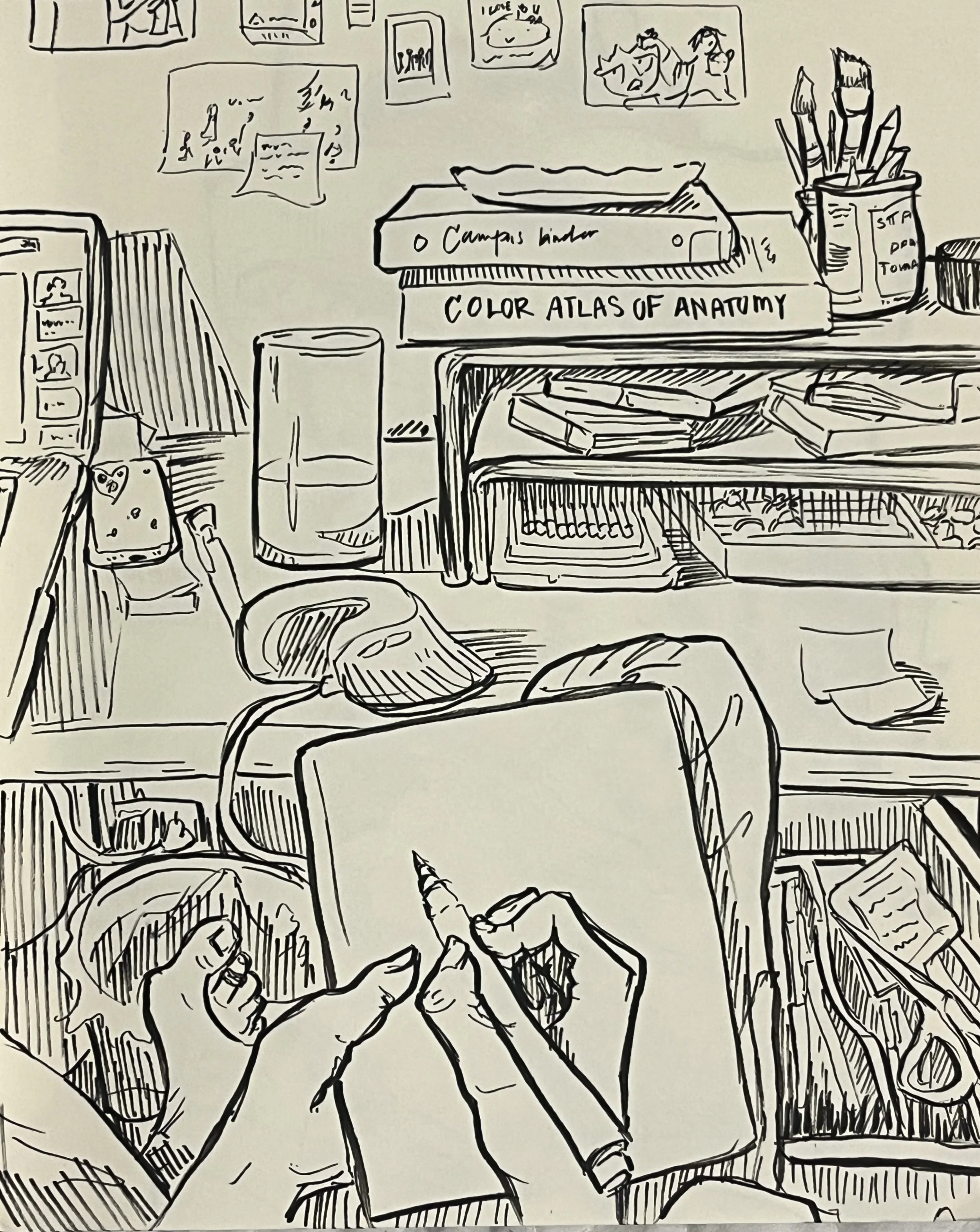   Creation Station  , Ink on paper, 2025.