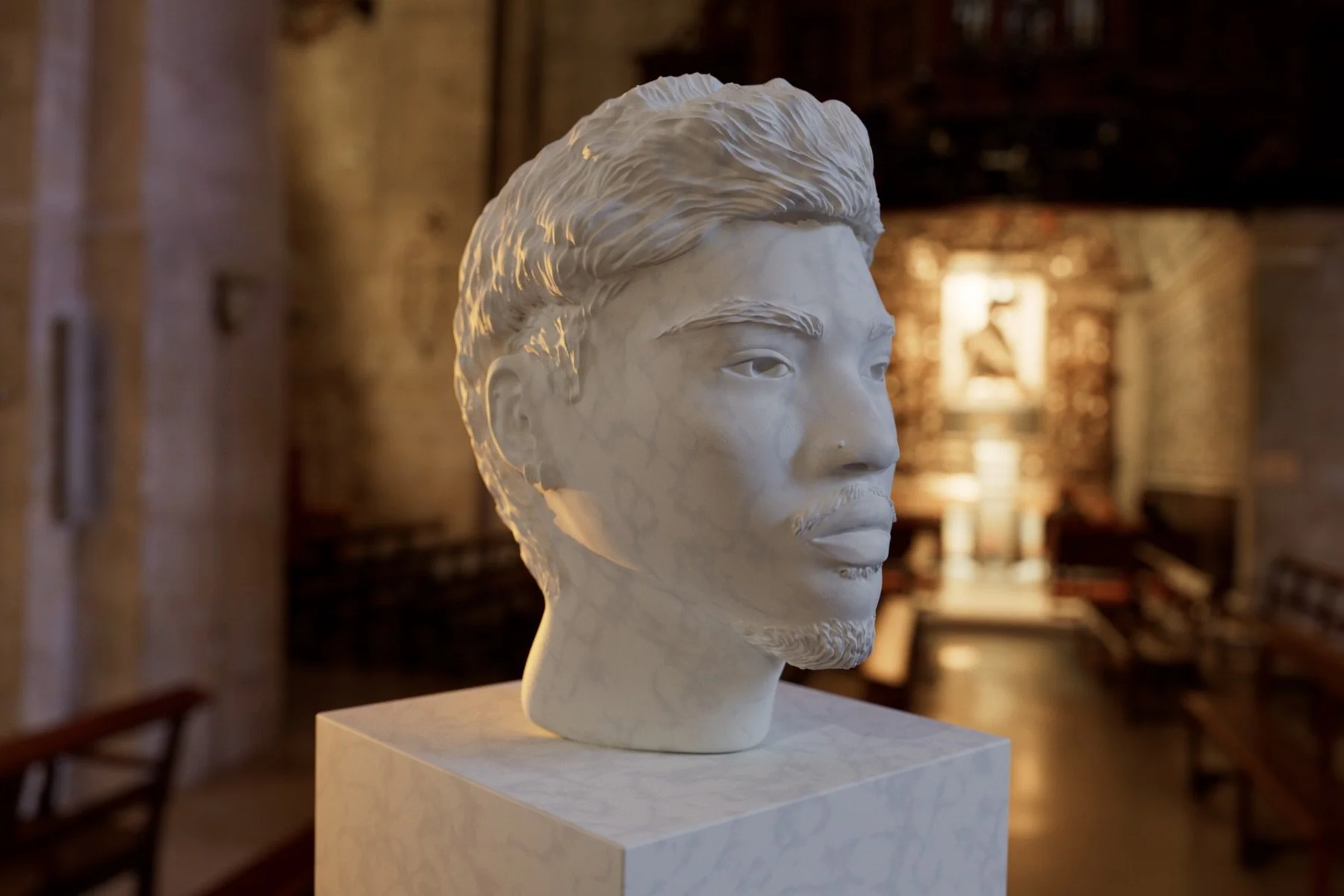   Dominic  , Cinema4D, 2025.

 A portrait bust mainly using box modeling and sculpting fine details. 