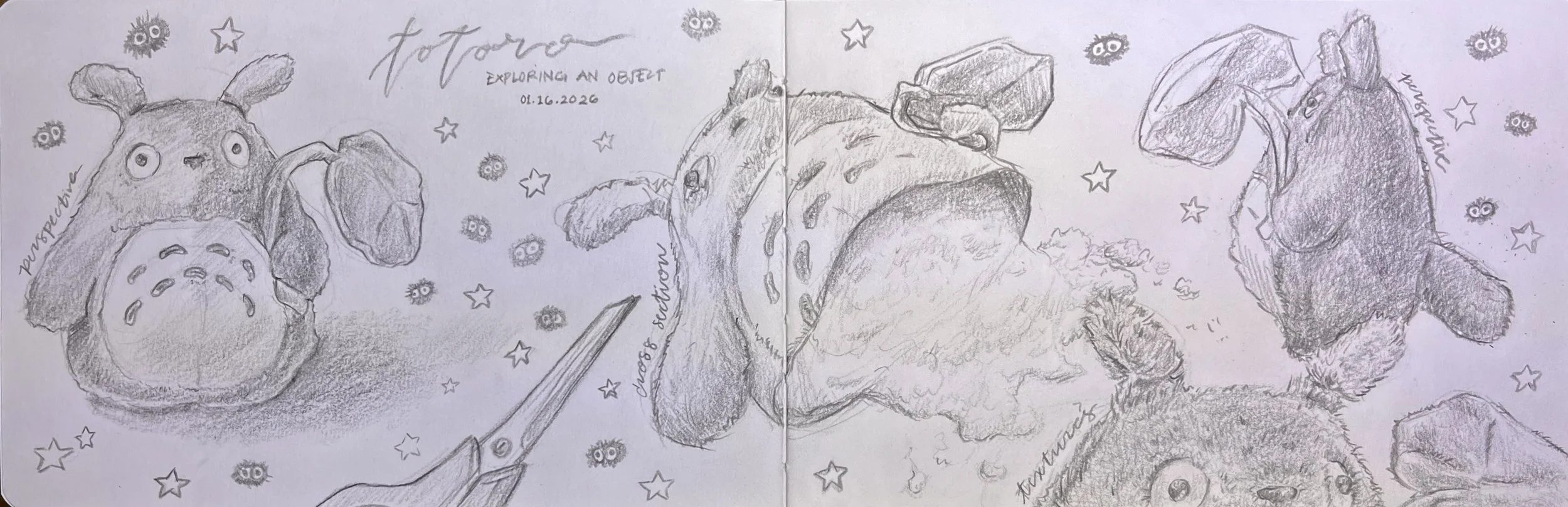   Totoro  , Graphite on paper, 2026.