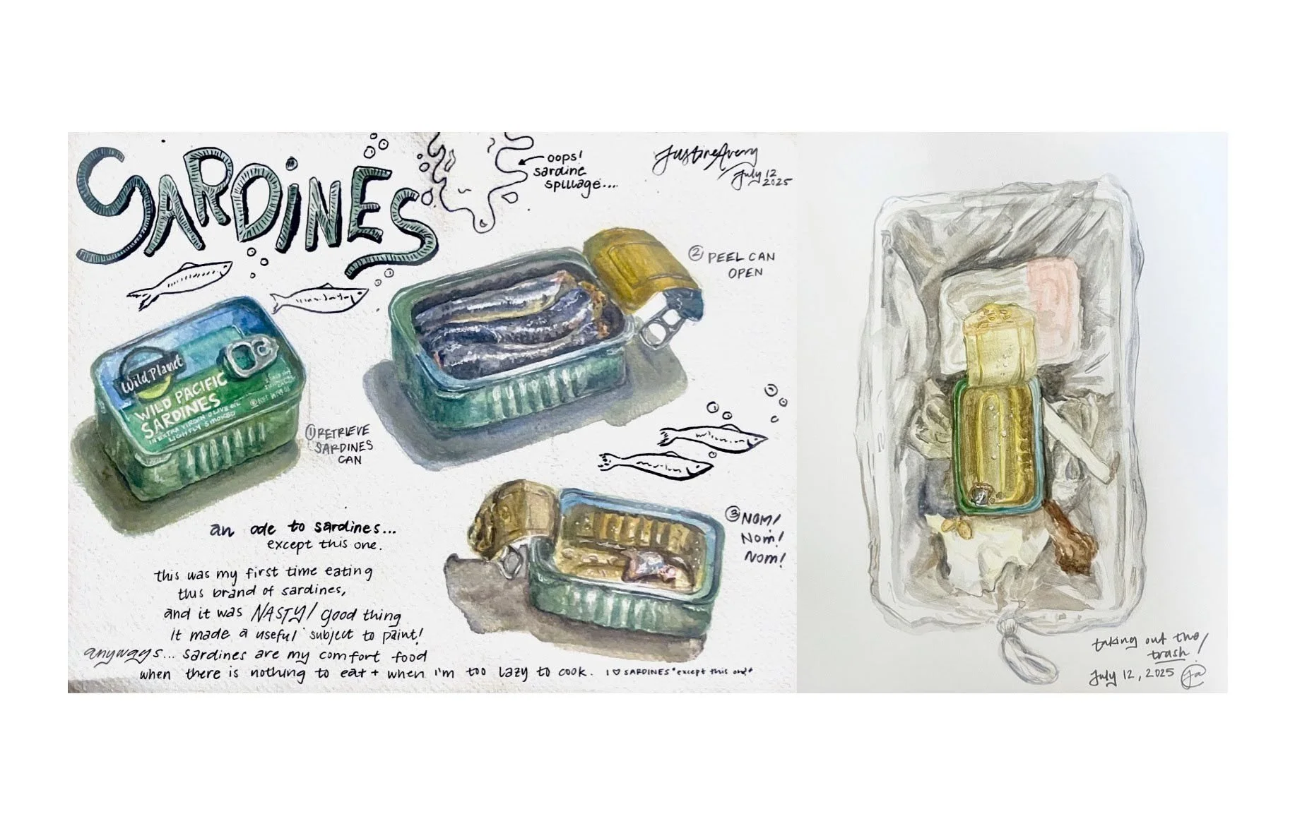  An Ode to Sardines  , Watercolor on paper, 2025.