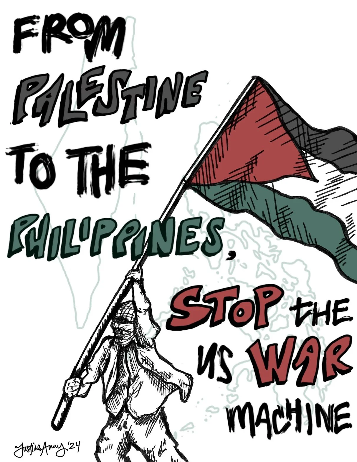   Stop the US War Machine  , Procreate, 2024.