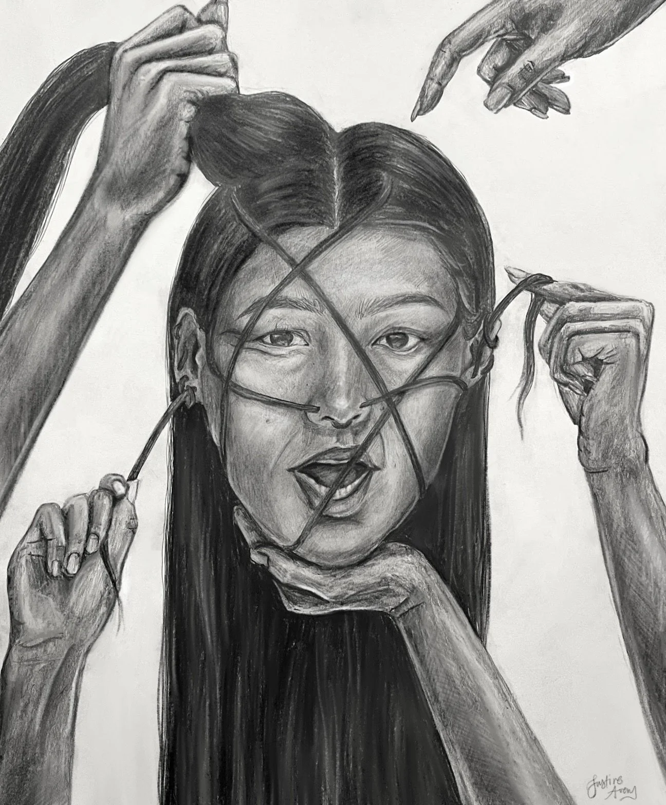   Don't Forget to Floss!  , Graphite, Charcoal, Procreate, 2022 (revised 2025).