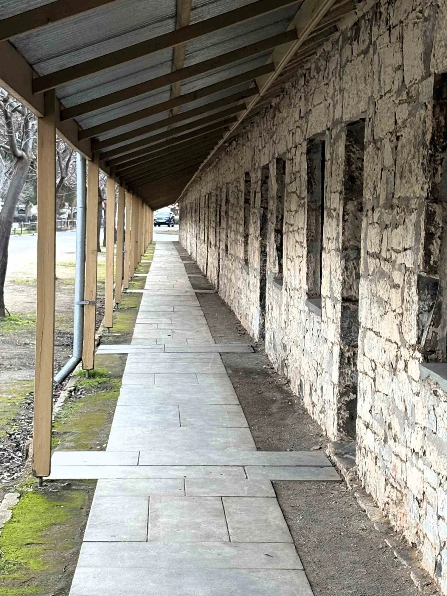 View along a stone line verandah