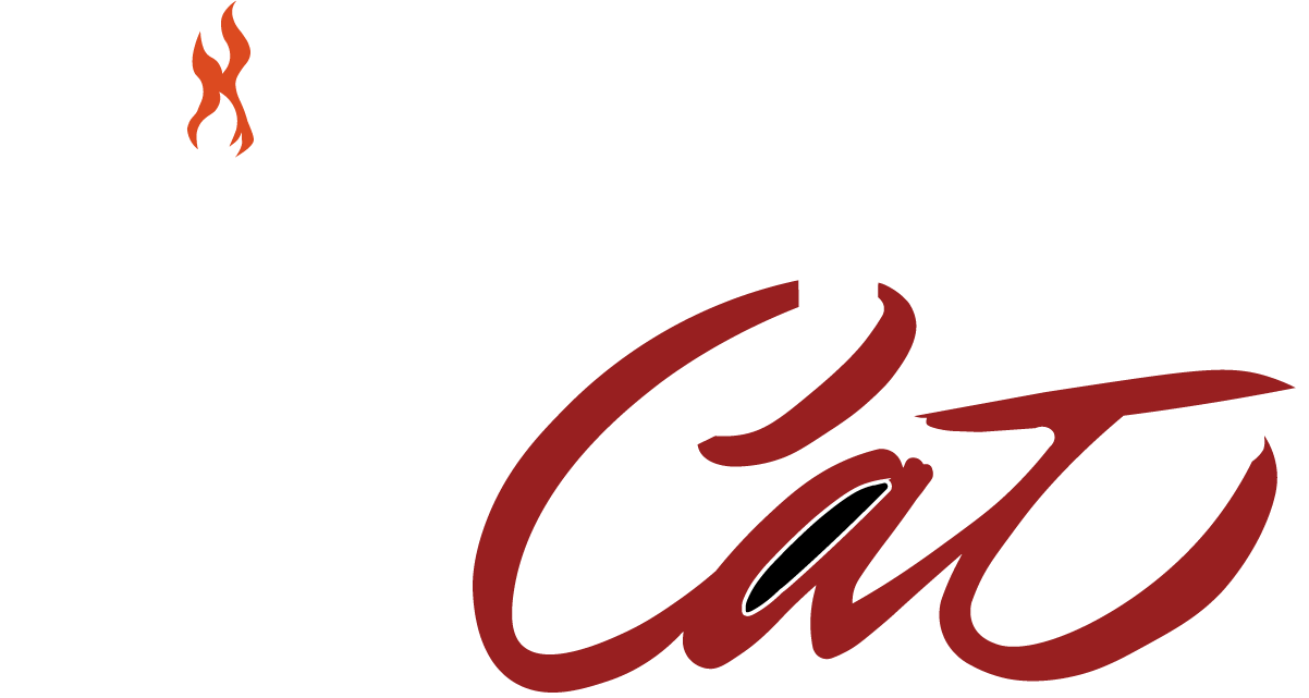 Stylized red and black text reading "Café" with a small flame icon in the upper left corner.
