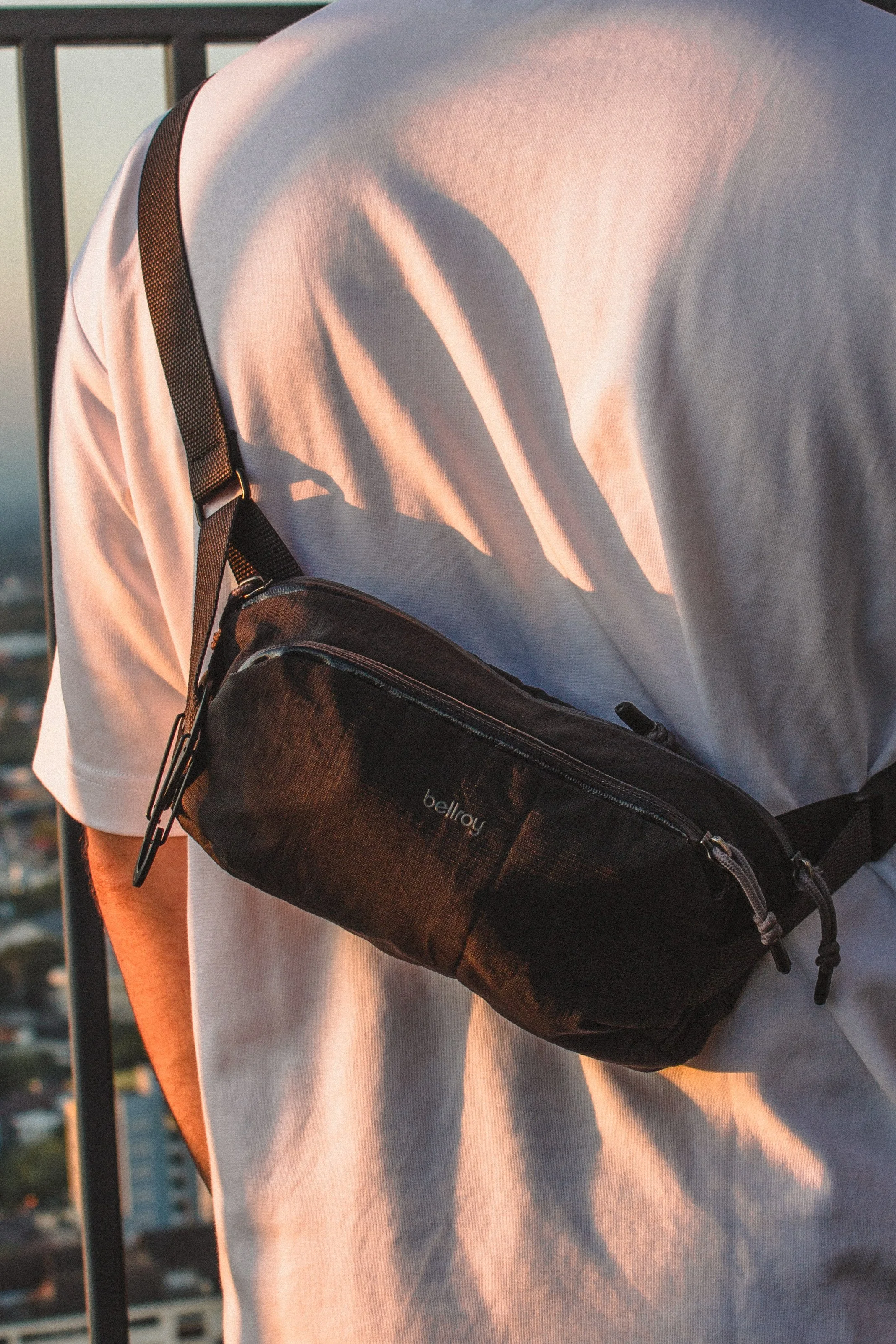 The Bellroy Venture Ready Sling (2.5L) worn on my back.