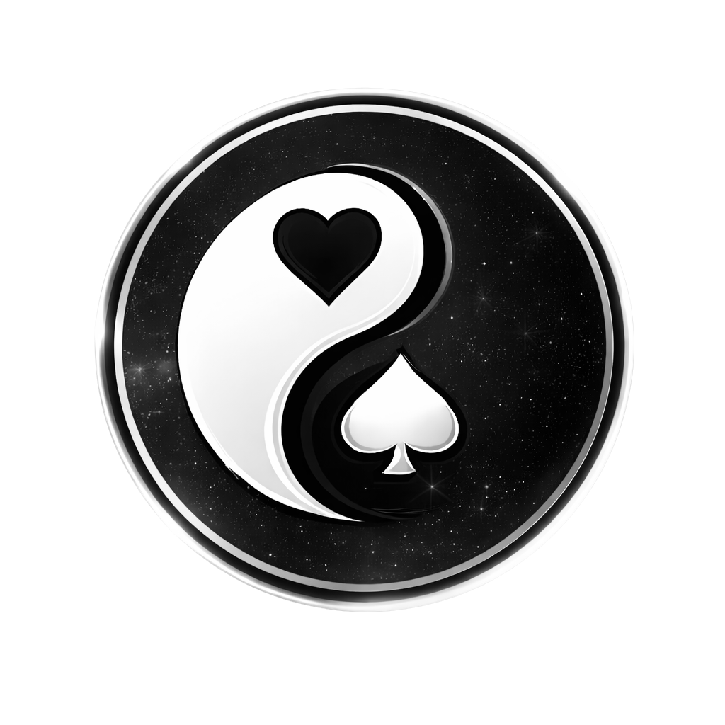 Yin-yang symbol with a heart and spade inset into the design.