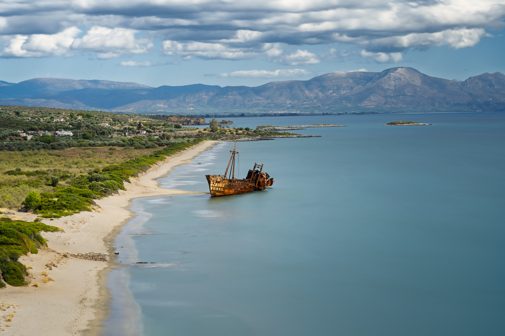 Dimitrios shipwreck, is a Greek shipwreck famous due to its picturesque location on an easily accessible sandy beach near Gythio, Greece.
