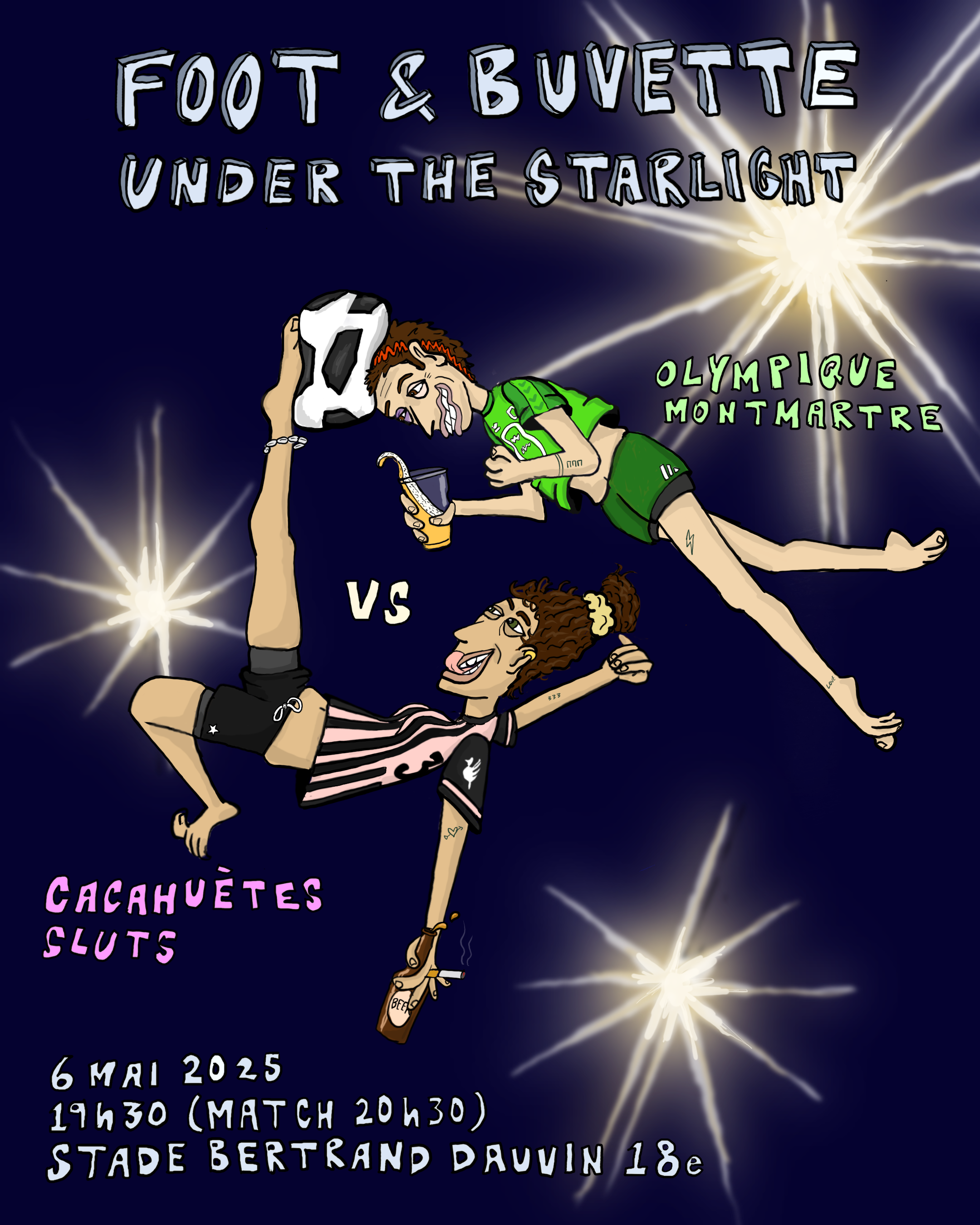 Flyer for football match: Olympique Montmartre vs. Cacahuètes Sluts